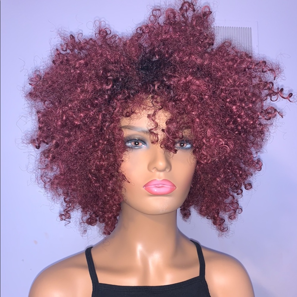 Curly red synthetic puff half wig